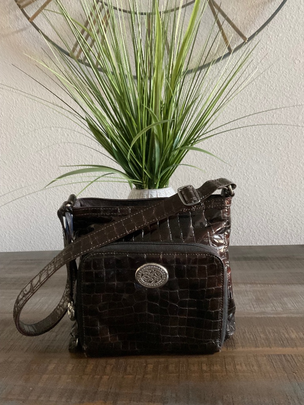 BRIGHTON Sonny Croco Embossed Patent Leather Shoulder Bag